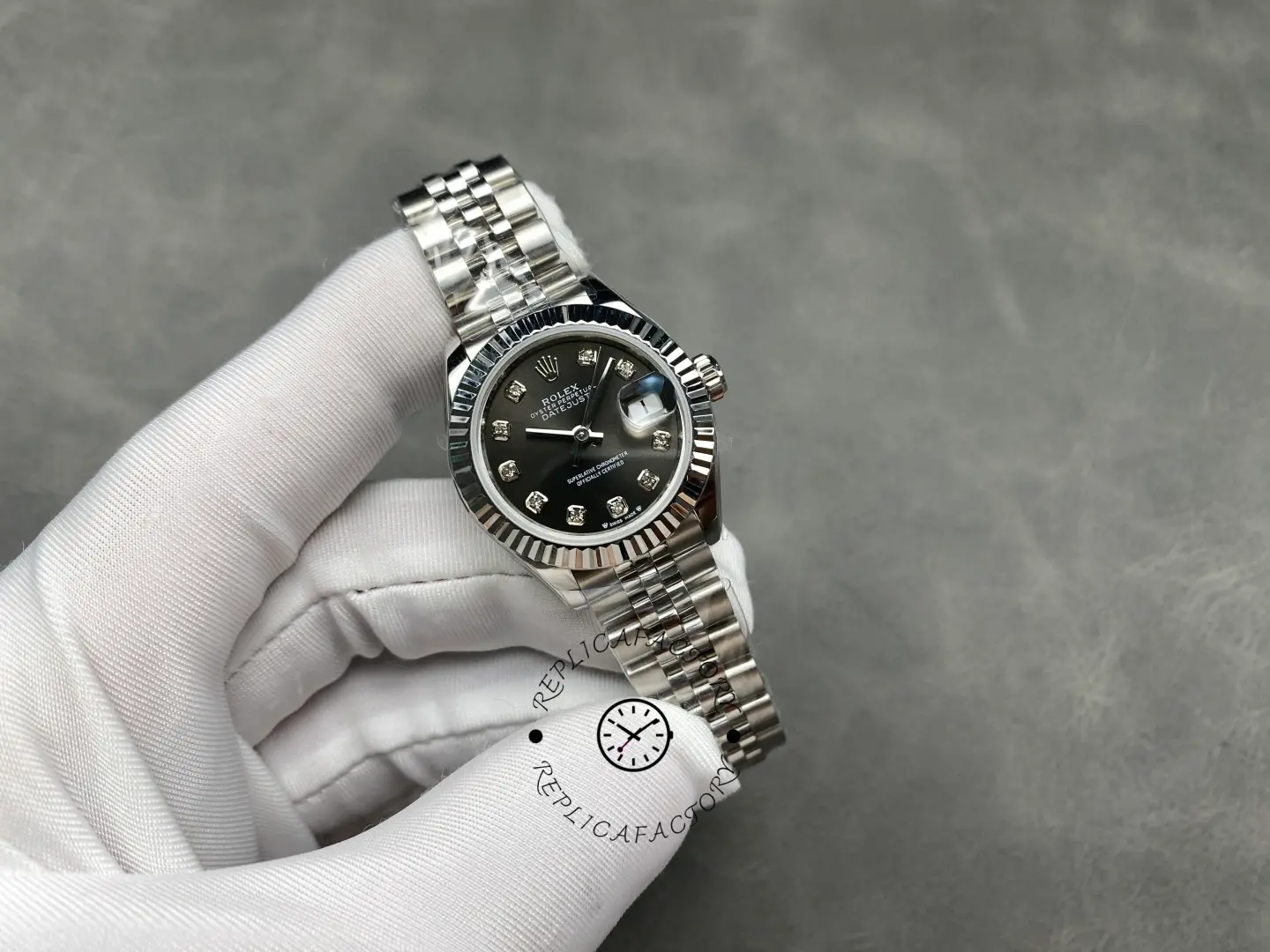 Rolex Datejust 279174 Stainless Steel Dark Grey Diamond Dial 28mm Lady Replica Watch