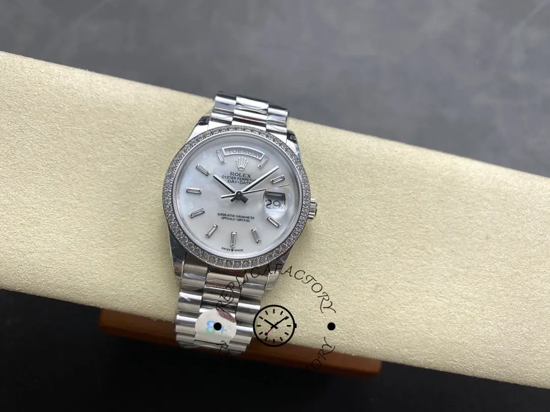 Rolex Day Date 36 MOP Dial Diamond Bezel Platinum m128396tbr 0022