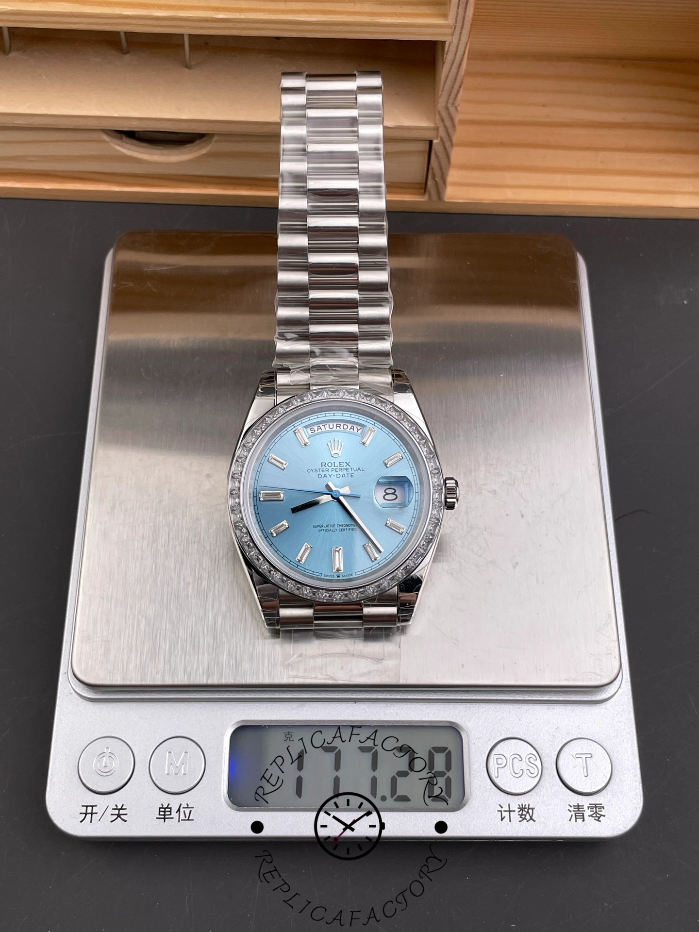 Rolex Day Date m128396tbr 0003 Platinum Ice Blue Dial 36 mm