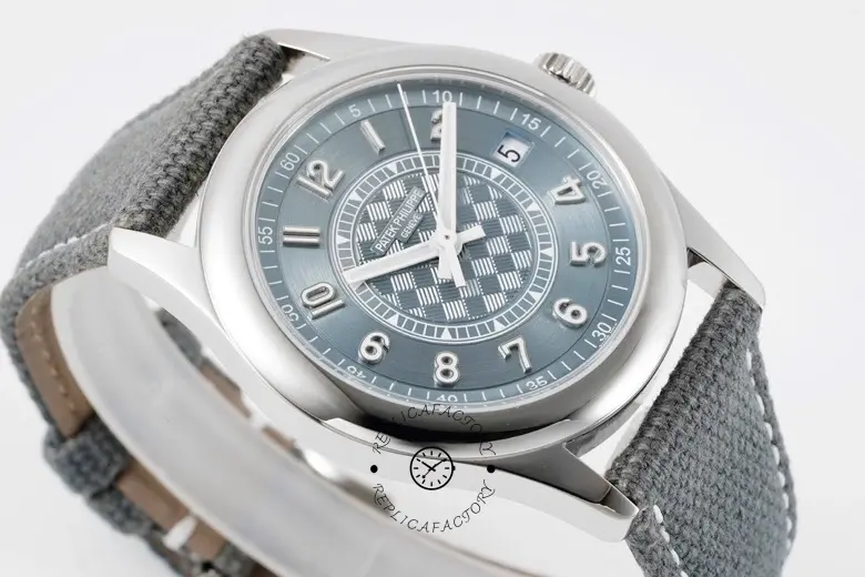 Angled view of the Patek Philippe Calatrava 6007A-001, showing case thickness and strap weave.