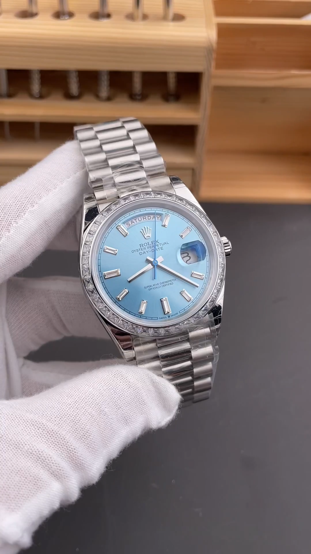 Rolex Day Date m128396tbr 0003 Platinum Ice Blue Dial 36 mm