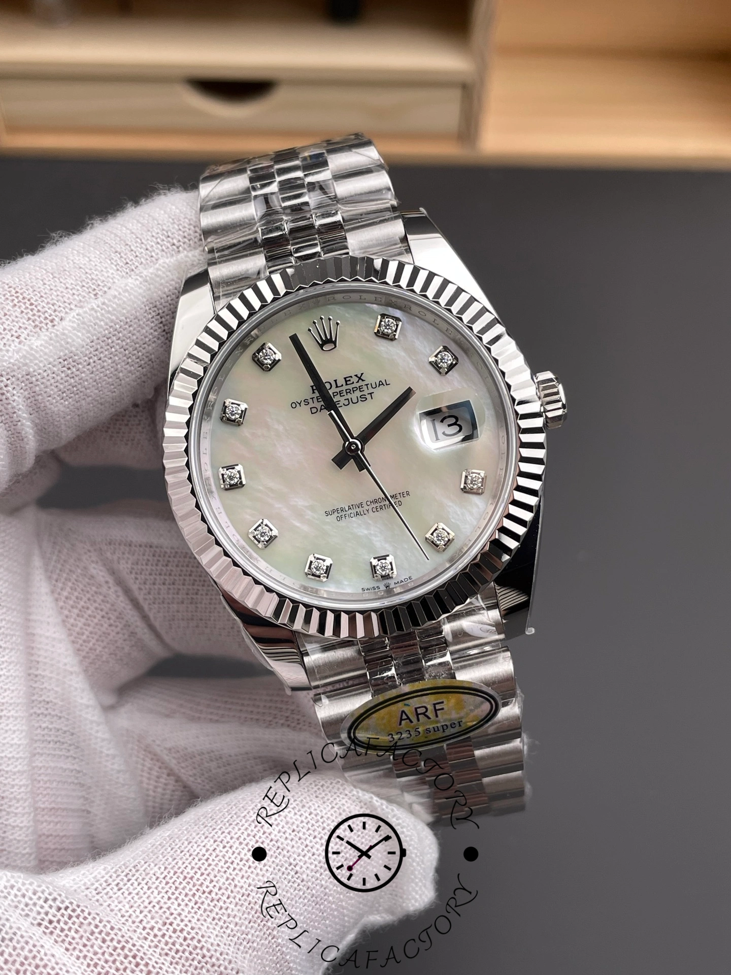 Rolex Datejust 41 Steel White Gold MOP Diamond Dial 126334 Men's Watch