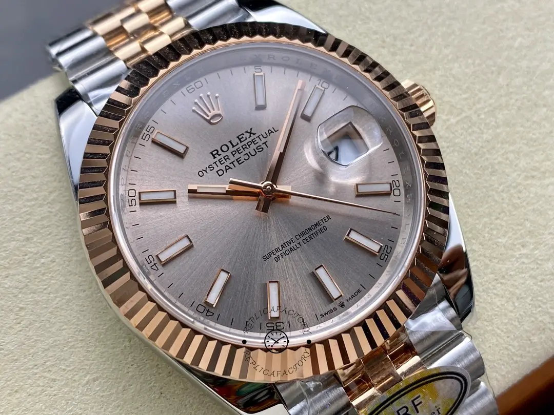 Rolex Datejust 41mm Two Tone Rose Gold Jubilee Band Sundust Index Dial 126331 0010