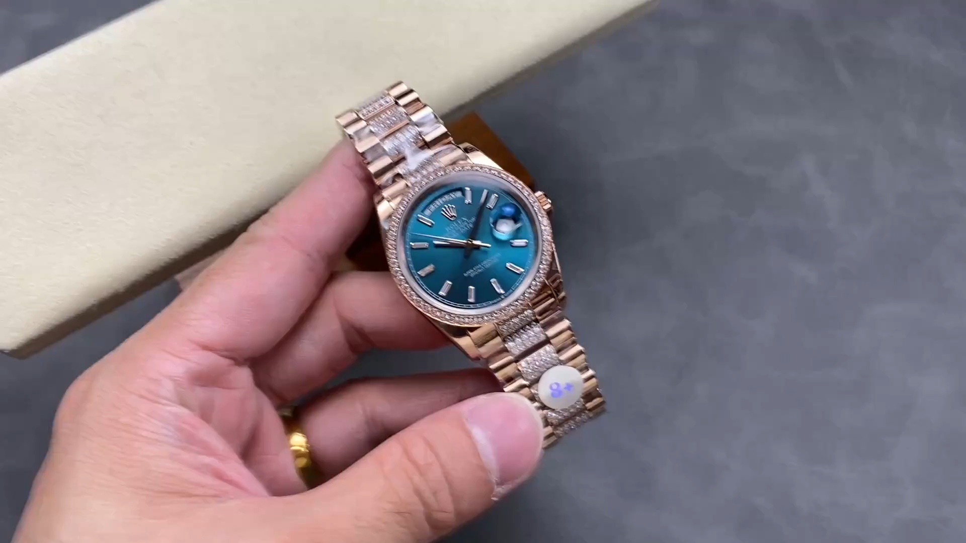 1:1 Clone Rolex 128345RBR-0084 Day-Date Blue-Green Dial President Bracelet