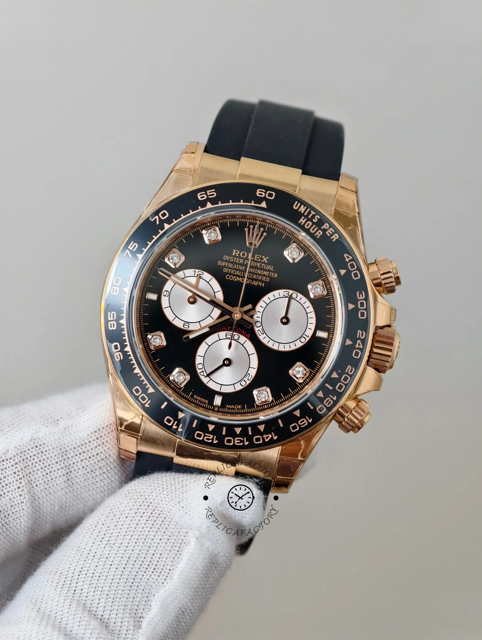 Rolex Daytona Everose Rubber 126515LN 0004 Black Dial Diamond Watch