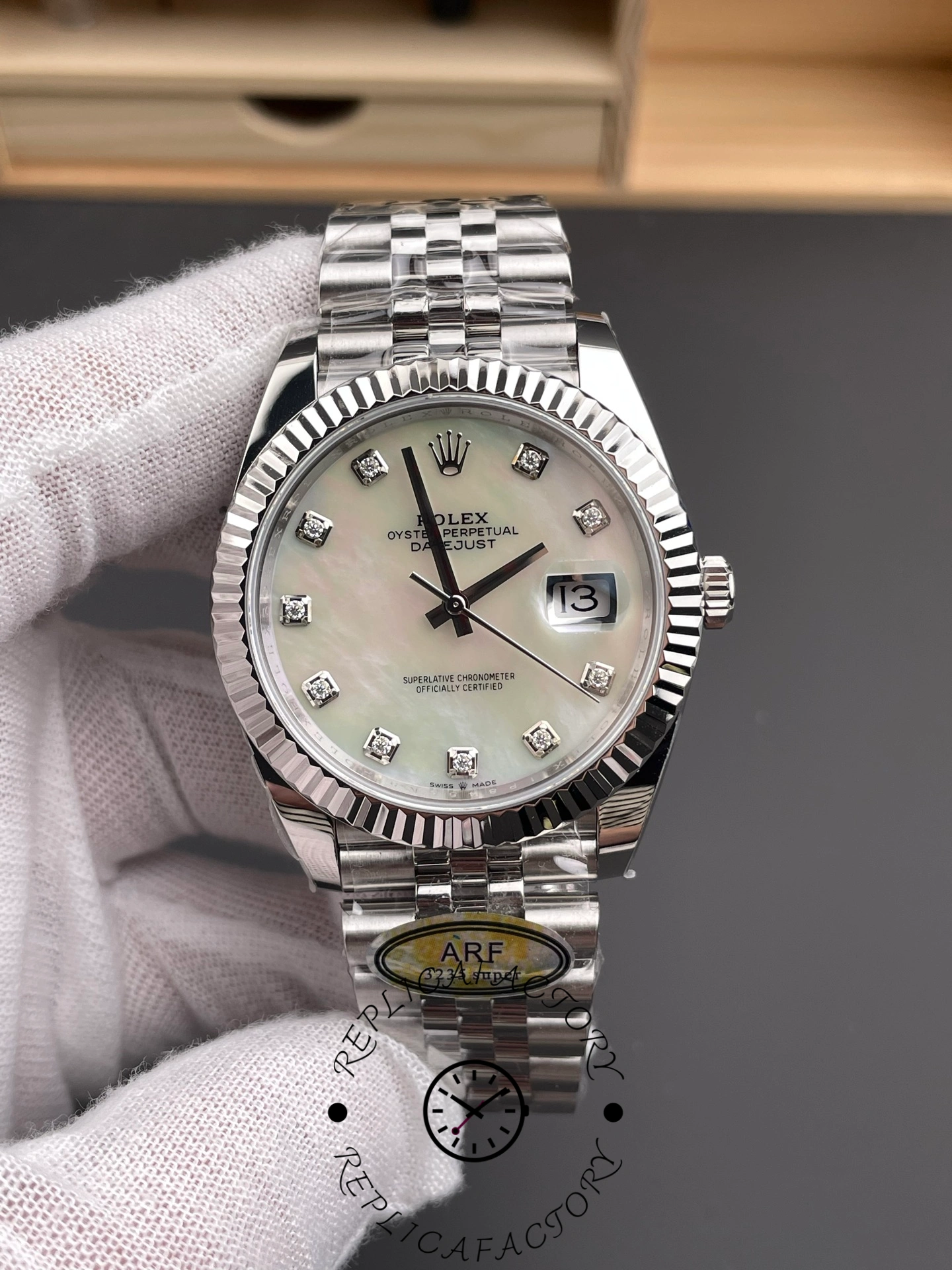 Rolex Datejust 41 Steel White Gold MOP Diamond Dial 126334 Men's Watch