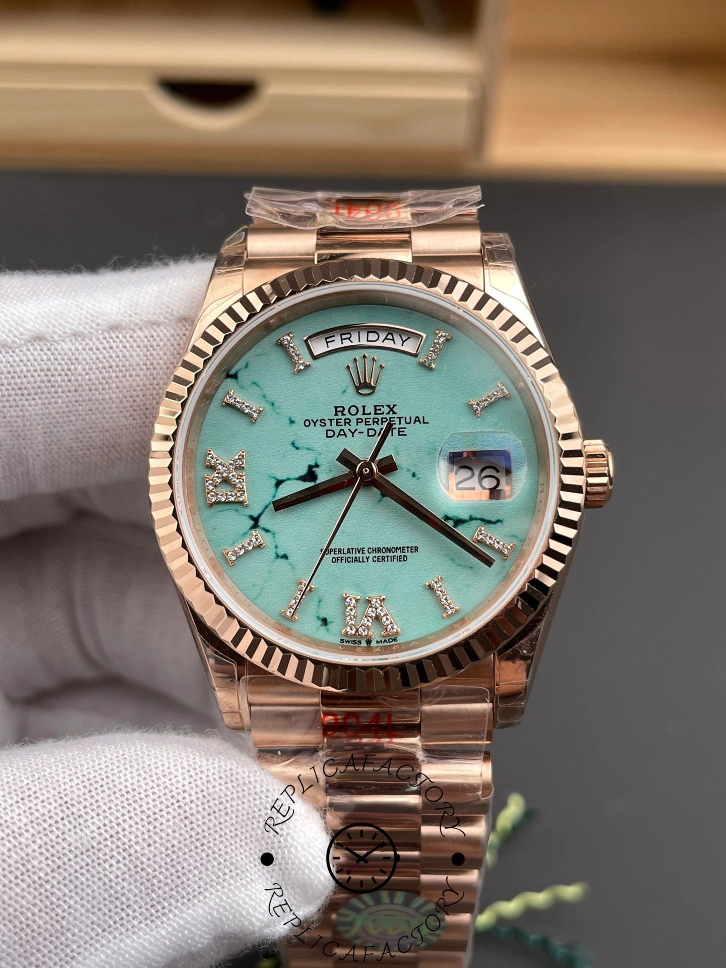 Rolex Day Date 128235-0064 Turquoise Diamonds Dial 36mm