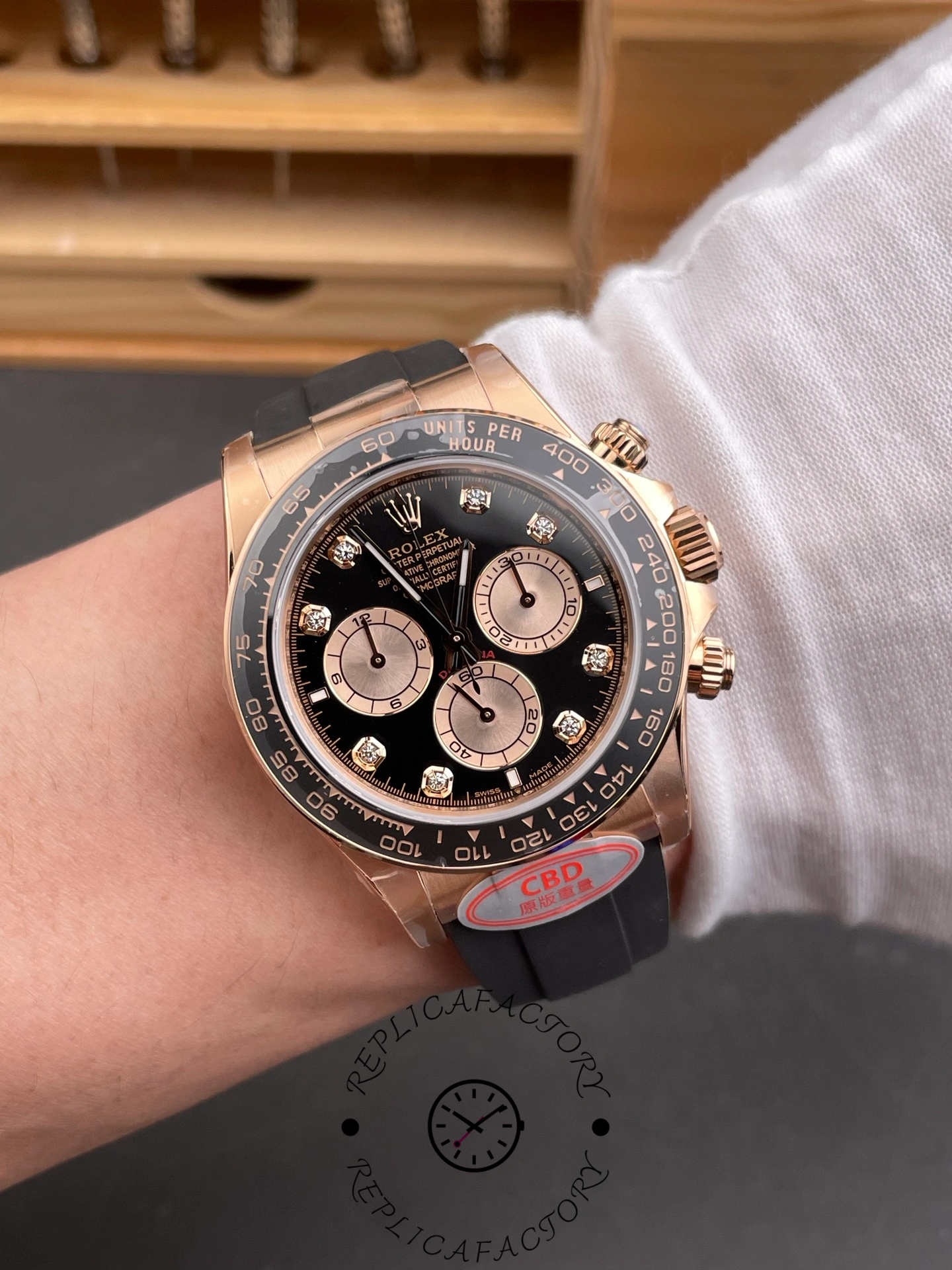 Rolex Daytona Everose Rubber 126515LN 0004 Black Dial Diamond Watch