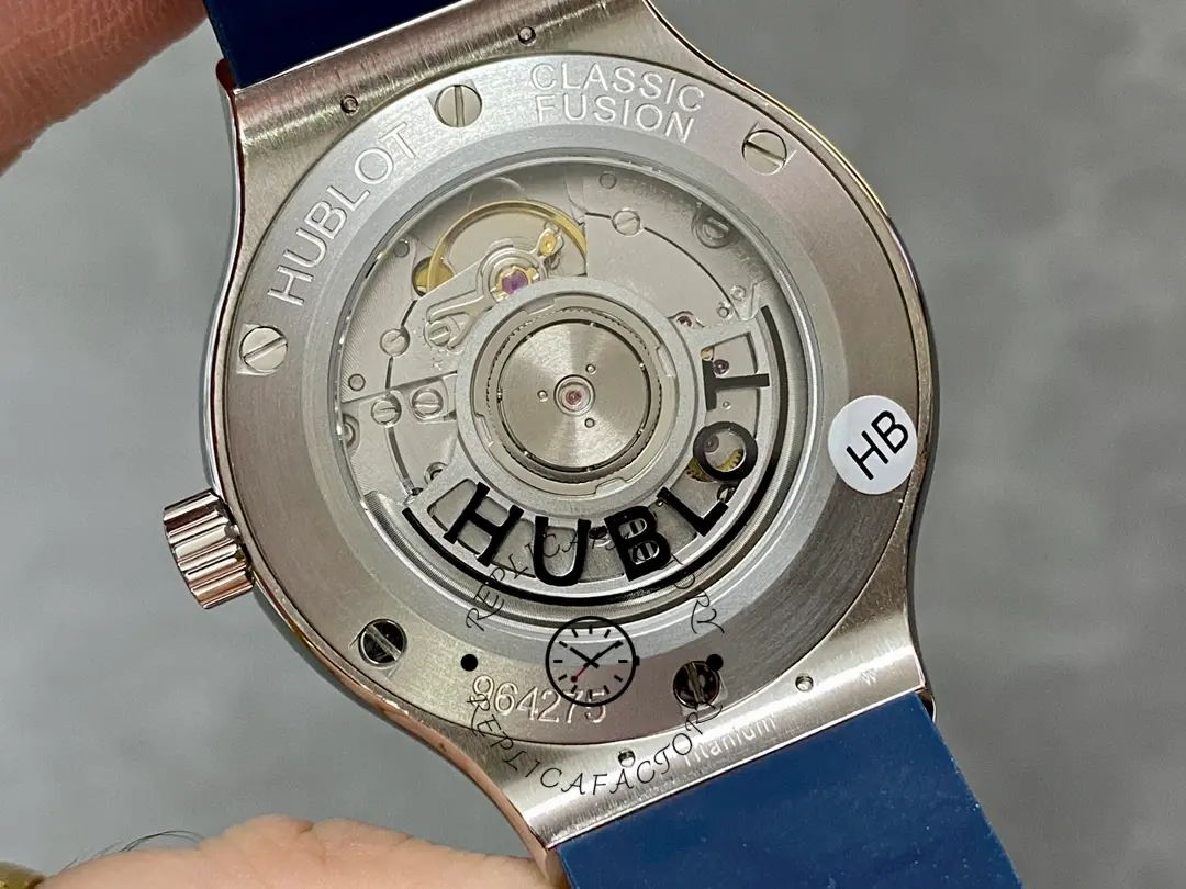 Caseback view of Hublot Classic Fusion 565.NX.7170.RX.1204 showing engraved back and rotor detail.