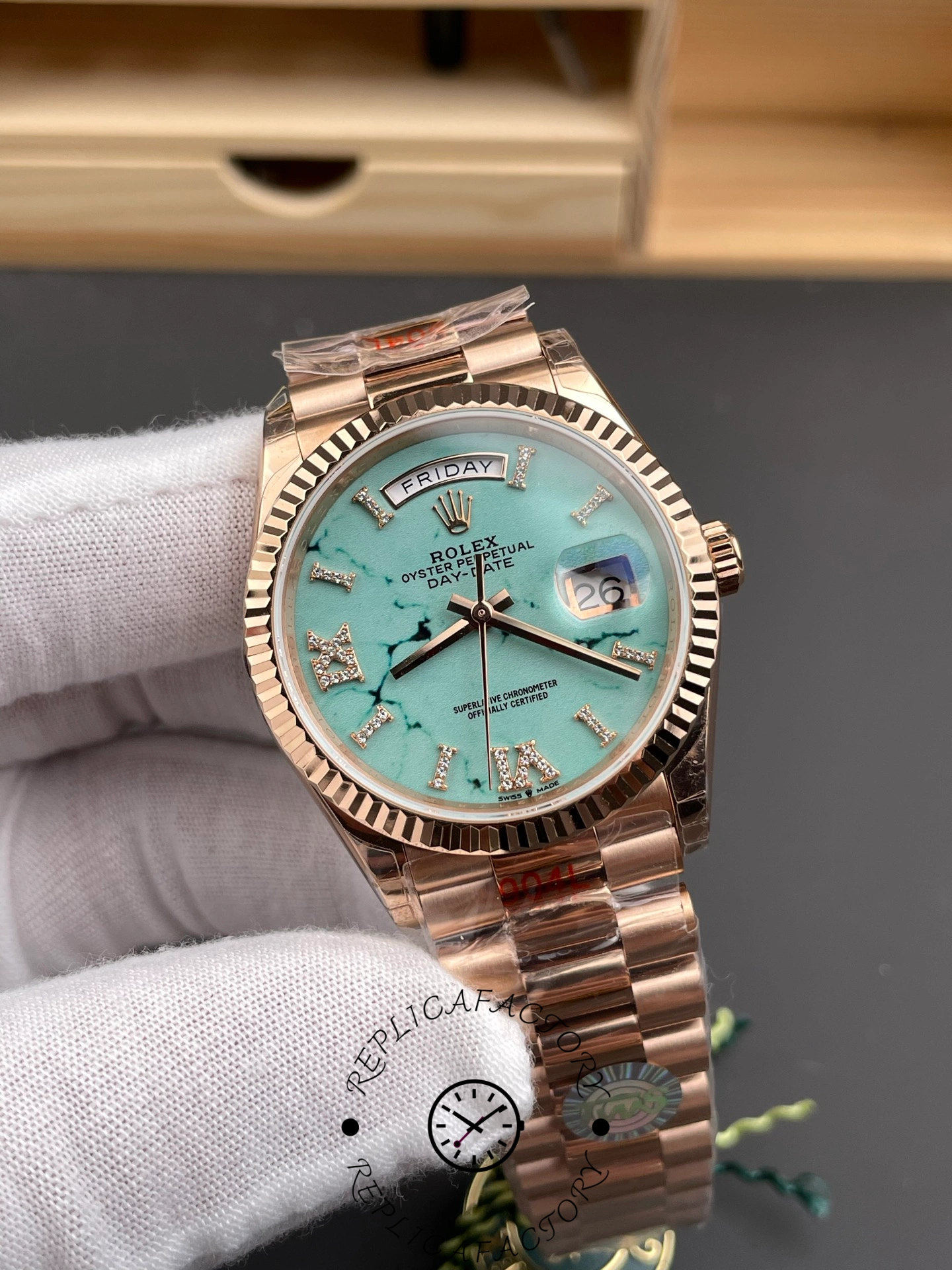 Rolex Day Date 128235-0064 Turquoise Diamonds Dial 36mm