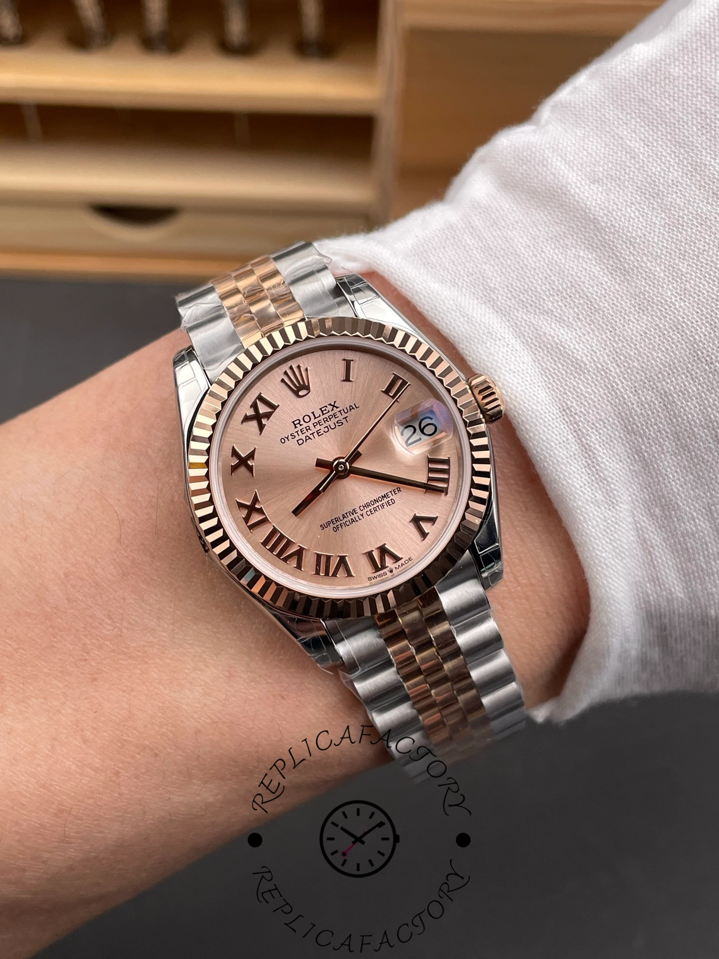 Rolex Datejust 278271 Sun Dust Roman Dial Two Tone Rose Gold Fluted Bezel Jubilee