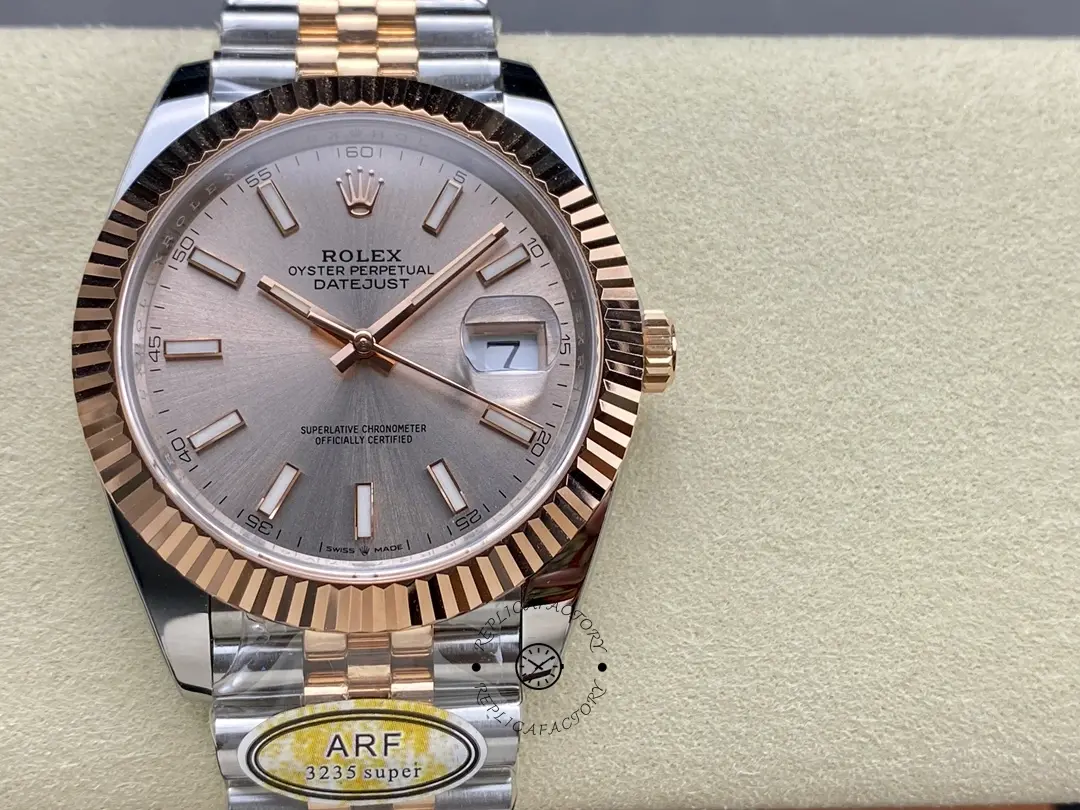 Rolex Datejust 41mm Two Tone Rose Gold Jubilee Band Sundust Index Dial 126331 0010