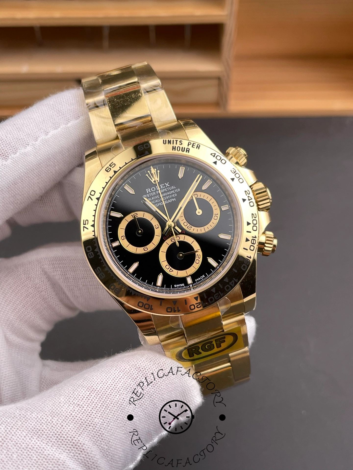 Rolex Daytona 40mm Yellow Gold Oyster Bracelet with Black Stick Dial 126508 0004