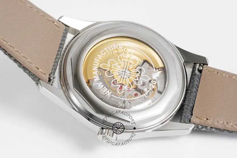 Caseback view of the Patek Philippe Calatrava 6007A-001, showing exhibition back and rotor details.