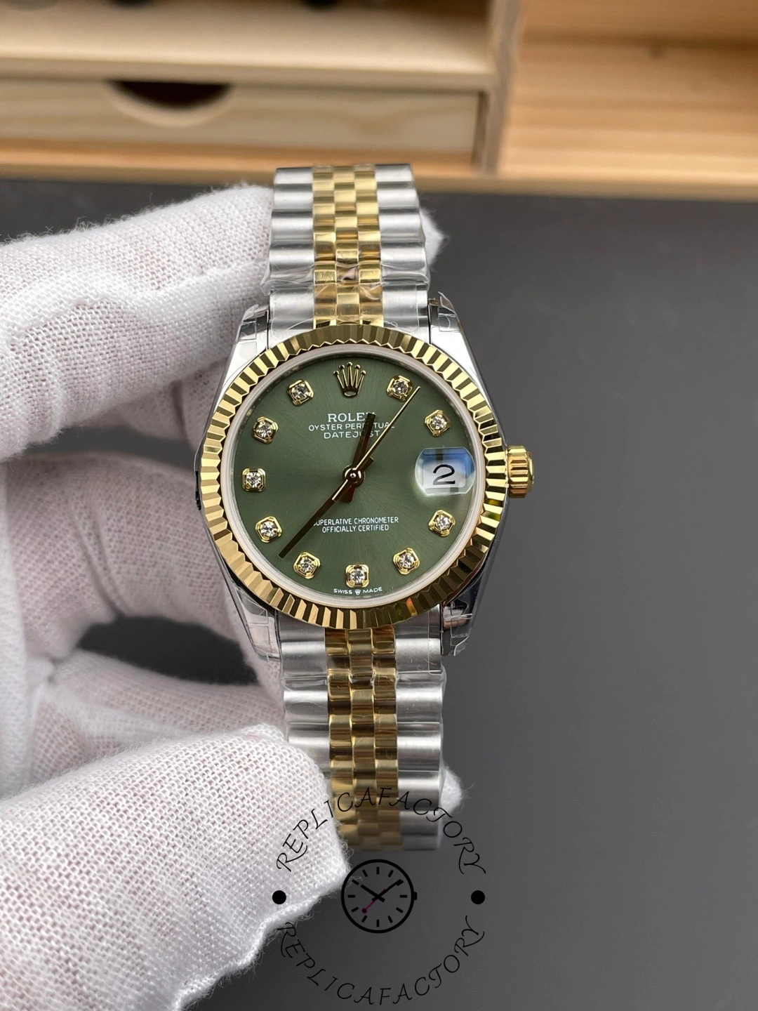 Rolex Datejust 31mm Stainless Steel and Yellow Gold 278273 0030 Green Jubilee