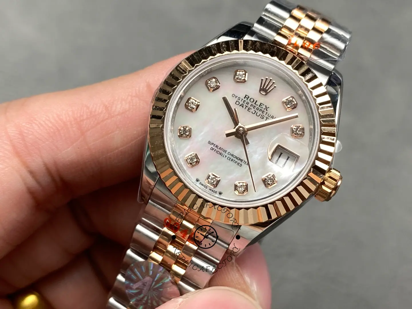 Rolex Datejust 28mm Stainless Steel and Everose Gold 279171 0013 Mop Diamond Jubilee
