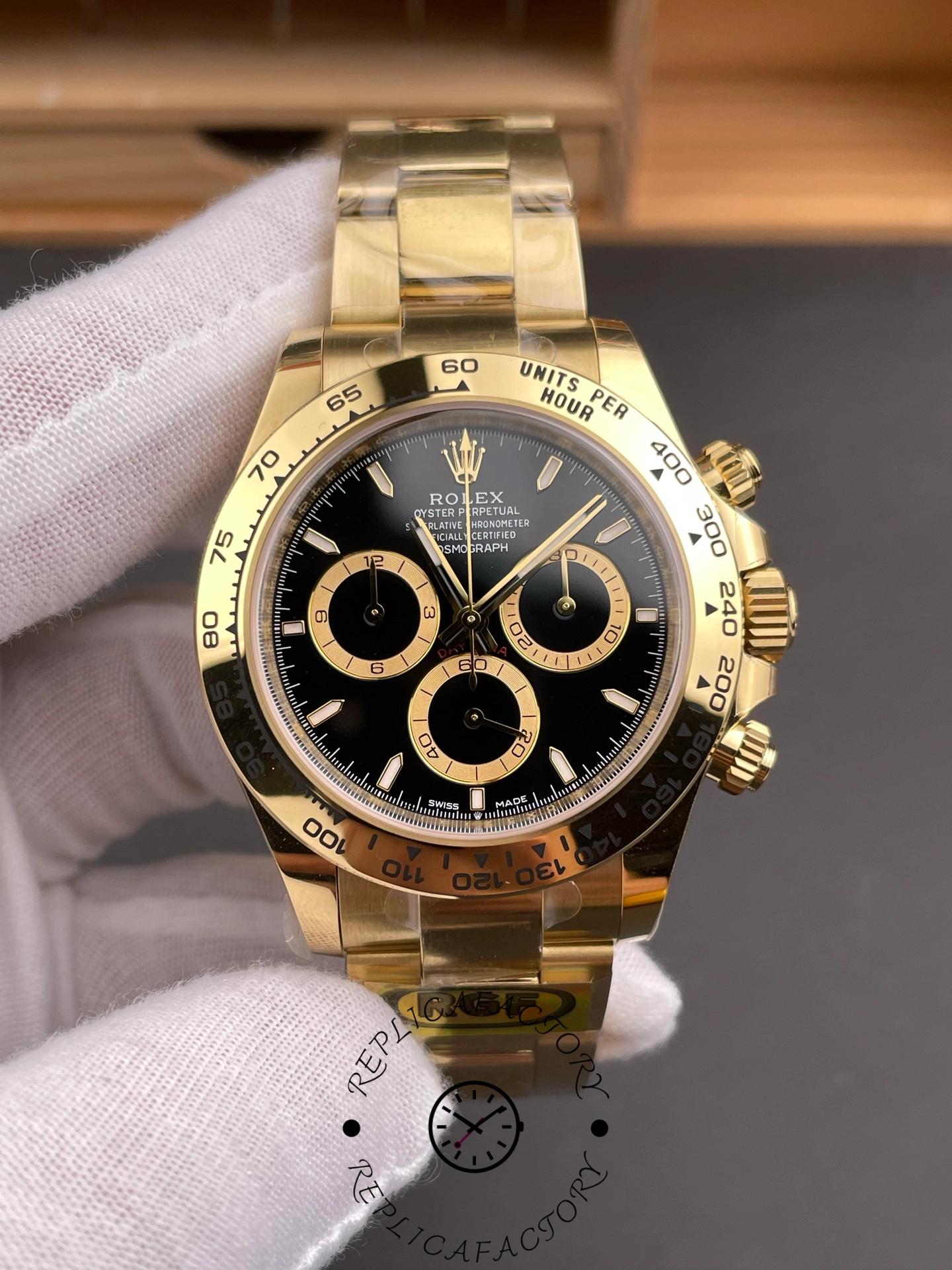 Rolex Daytona 40mm Yellow Gold Oyster Bracelet with Black Stick Dial 126508 0004