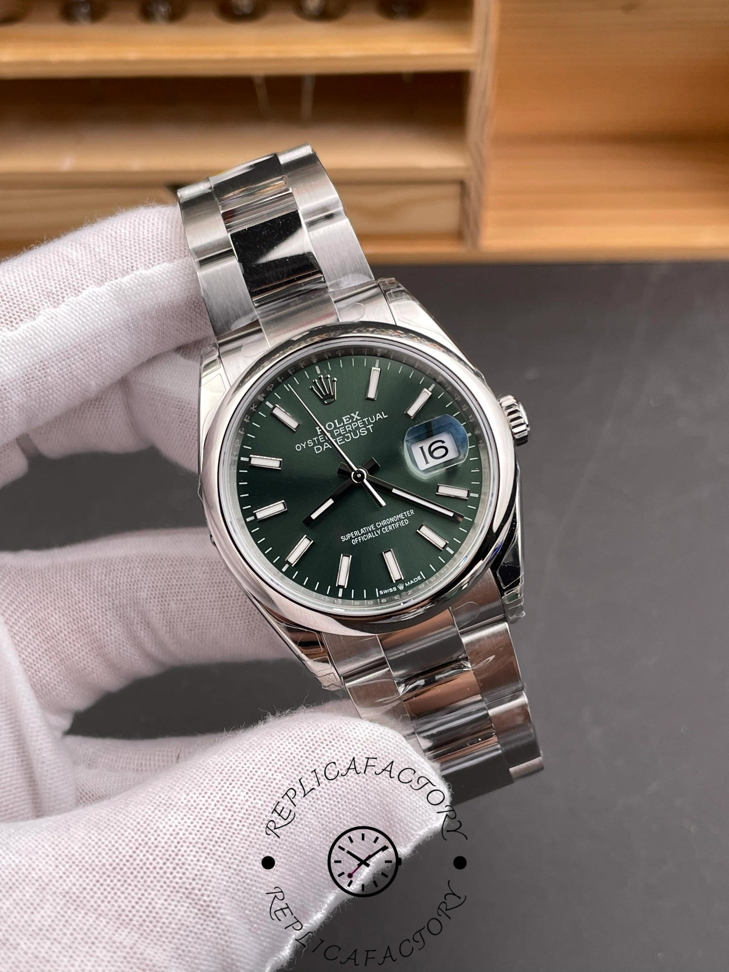 Rolex Datejust 126200 Green Index Dial Stainless steel 36MM Unisex Replica Watch