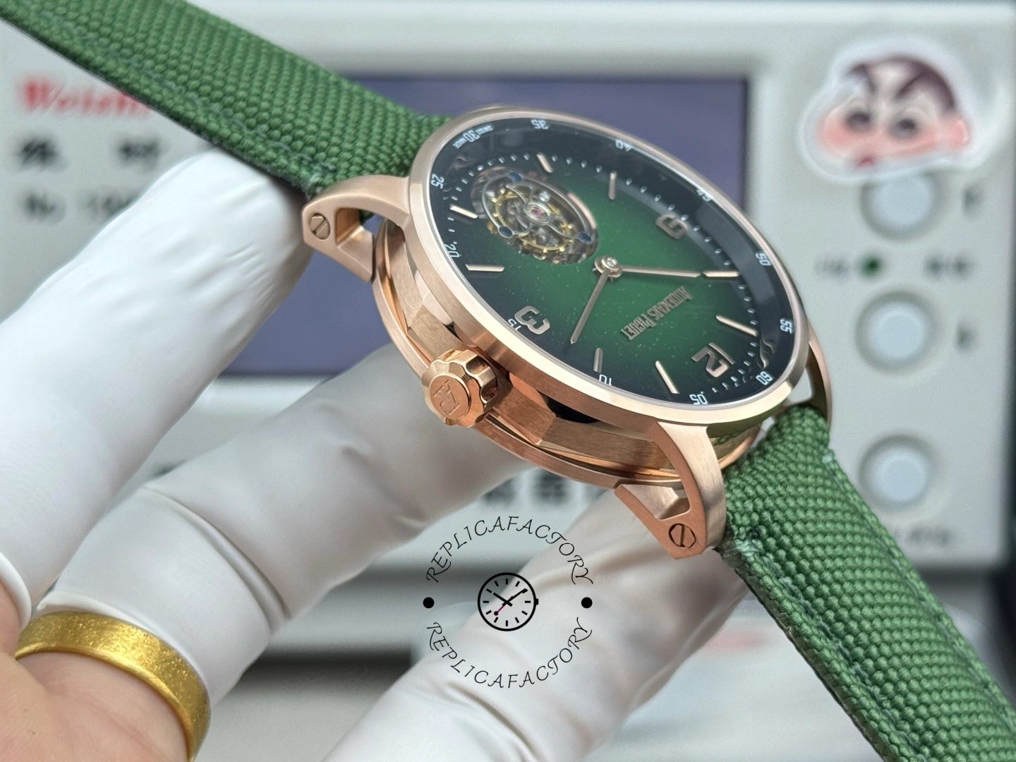 1:1 Clone AP CODE 11.59 26396NR.OO.D002KB.01 Green Aventurine Nylon Strap