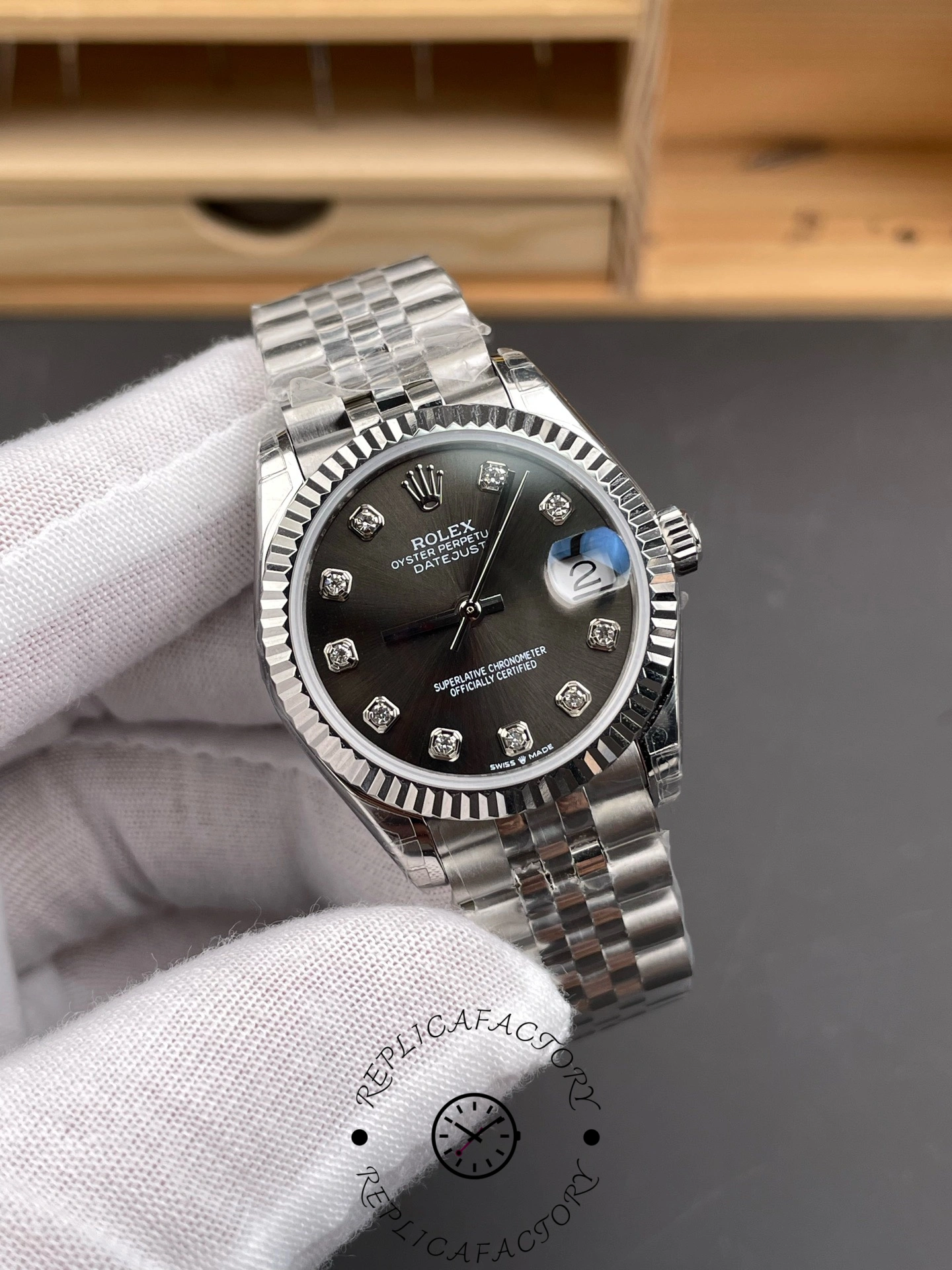 Rolex Datejust m178274 Black Diamond Dial Fluted Bezel 31MM Lady Replica Watch