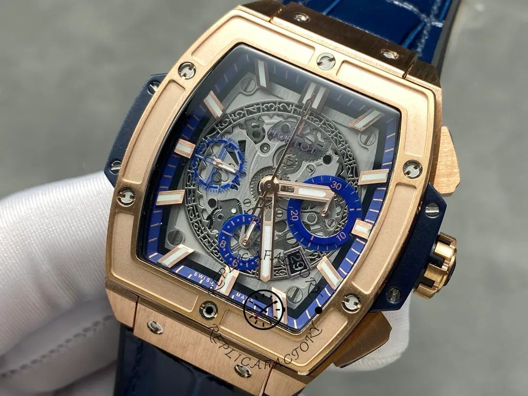 Hublot Spirit of Big Bang Chronograph King Gold Blue Leather Men's Watch 601.OX.7180.LR
