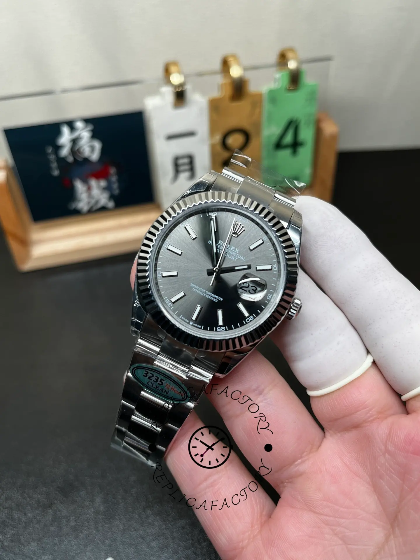 Rolex Datejust 41 White Gold Fluted Bezel Slate Dial Oyster M126334 0013 Men's Watch