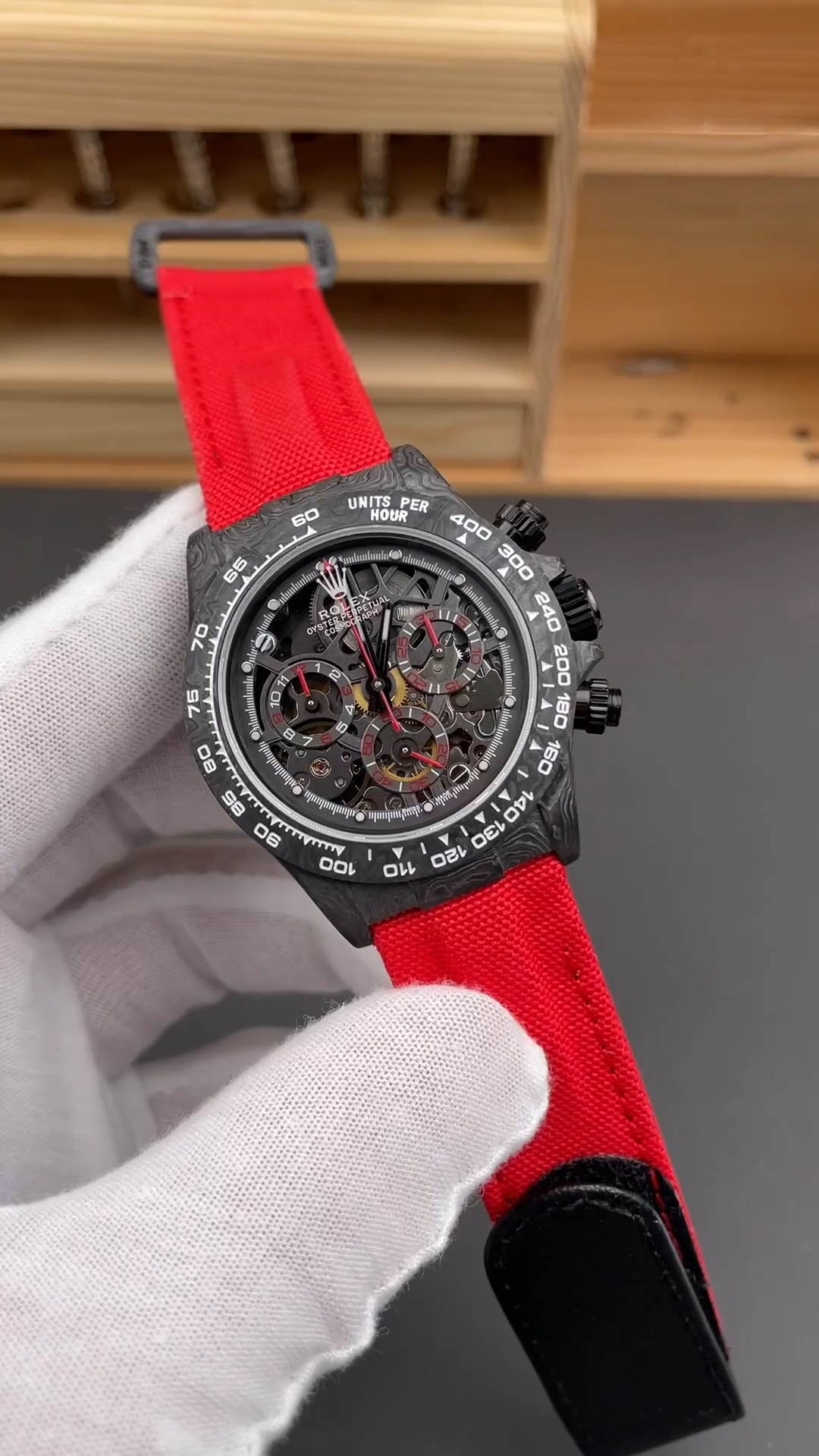 Rolex Daytona 4130 DIW Skeleton Dial Carbon Fiber Red Hands