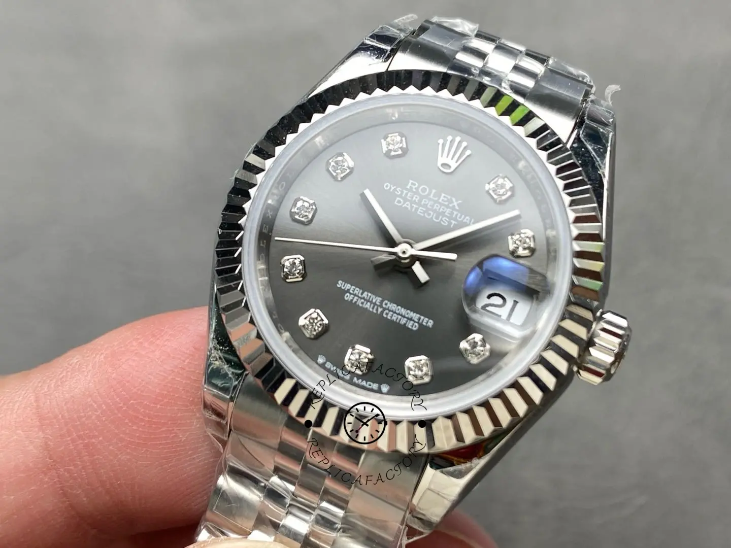 Rolex Datejust 279174 Stainless Steel Dark Grey Diamond Dial 28mm Lady Replica Watch