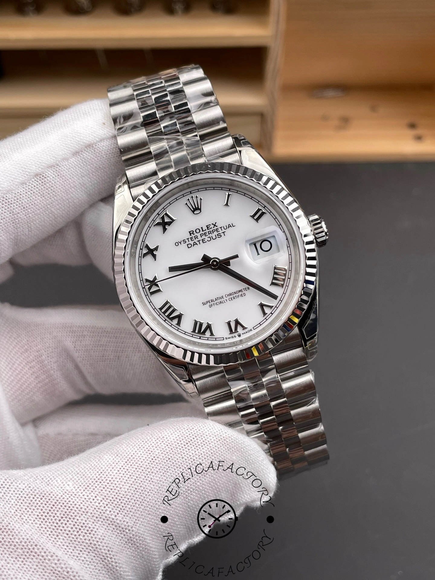 Rolex Datejust 126234 Fluted Bezel White Roman Dial 36MM Unisex Replica Watch