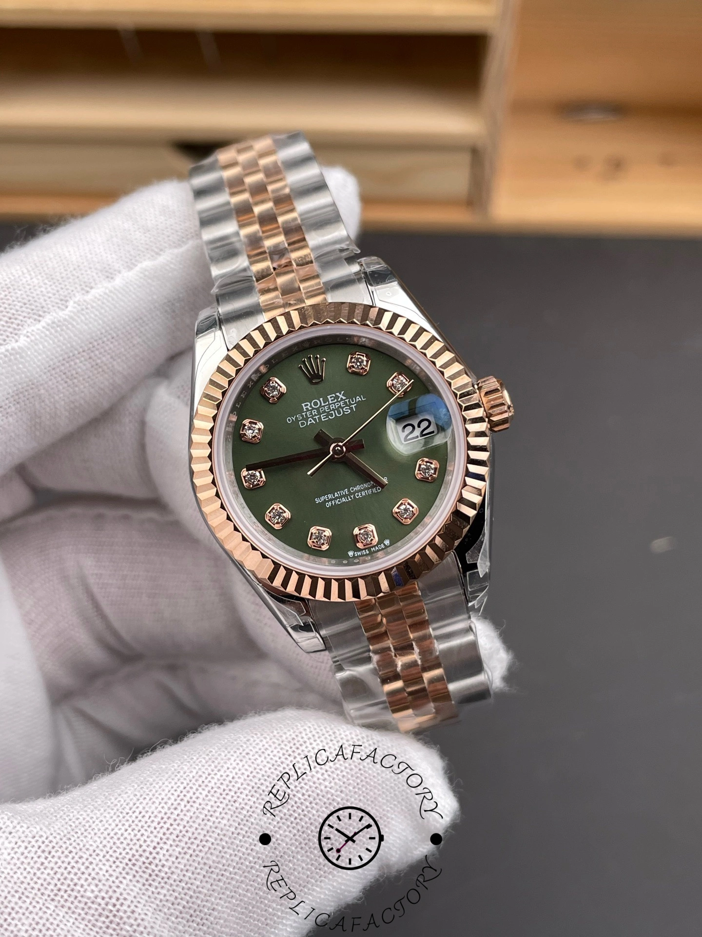 Rolex Datejust 279171 0007 28 Olive Green Diamond-Set Jubilee Ladies Watch