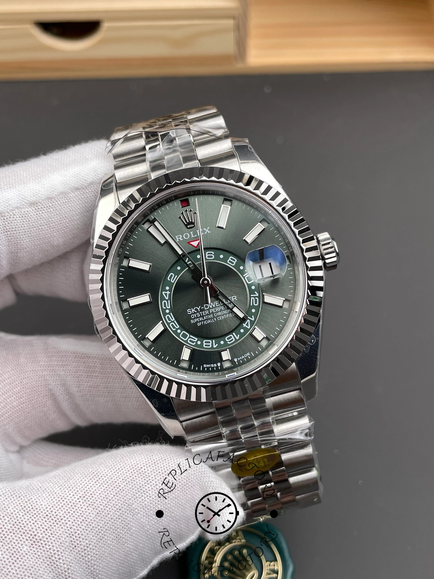 Rolex Sky Dweller 42 White Gold Fluted Bezel 336934 0002 Men's Watch