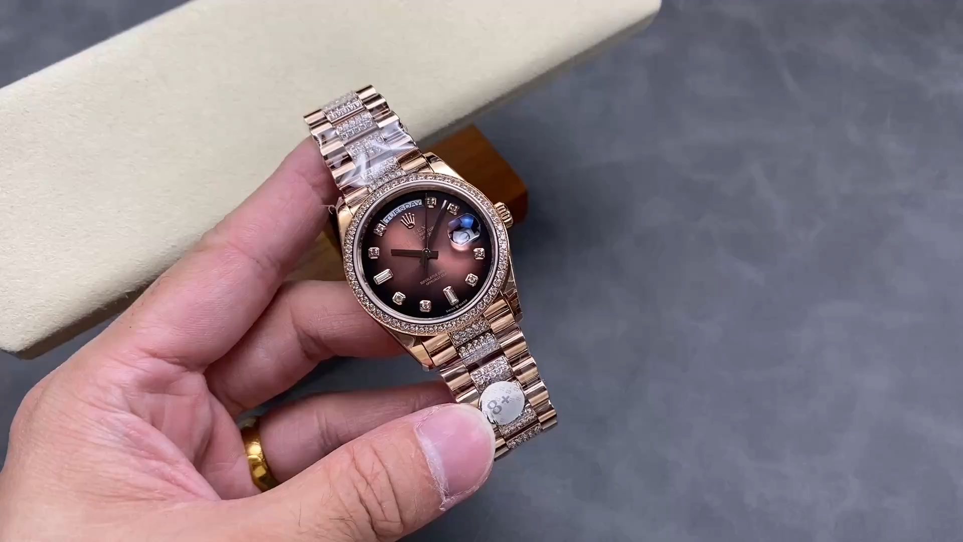 Rolex Day Date 128235-0041 1:1 Clone Brown Ombré Dial & Diamond Bracelet