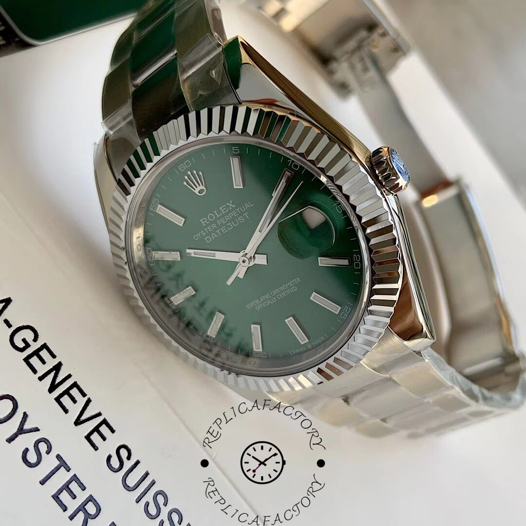 Rolex Datejust 41mm Fluted Bezel Green Dial m126334 0027 Mens Replica Watch