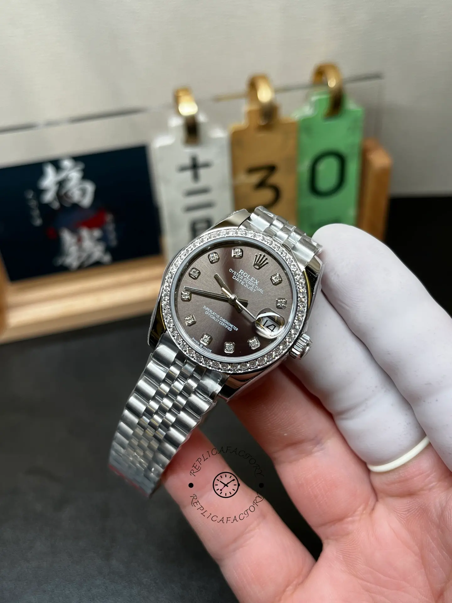 Replica Rolex Datejust 31 Diamond-Set 278384RBR-0010 Dark Gray Dial