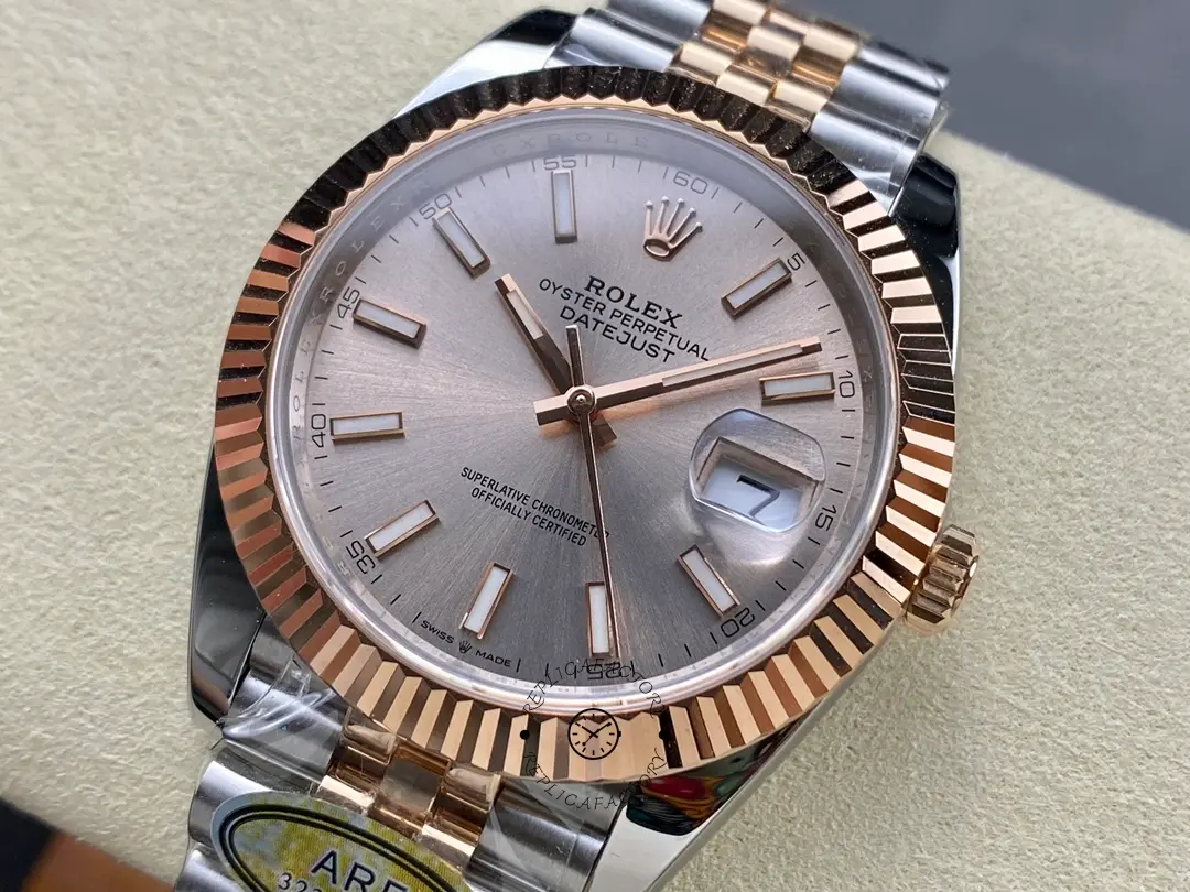 Rolex Datejust 41mm Two Tone Rose Gold Jubilee Band Sundust Index Dial 126331 0010