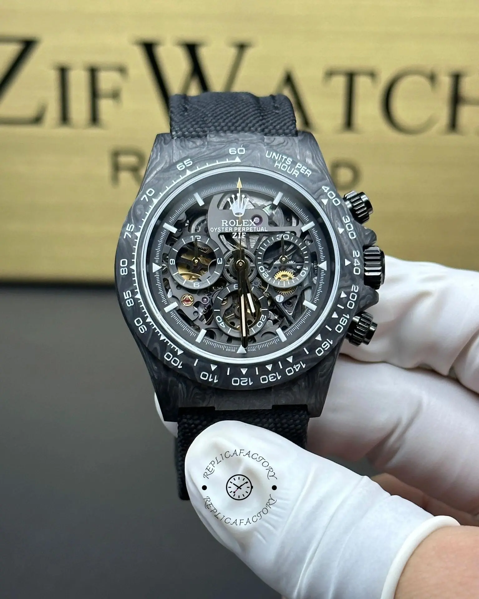 Rolex Daytona DIW Carbon Fiber Skeleton Black Replica Watch