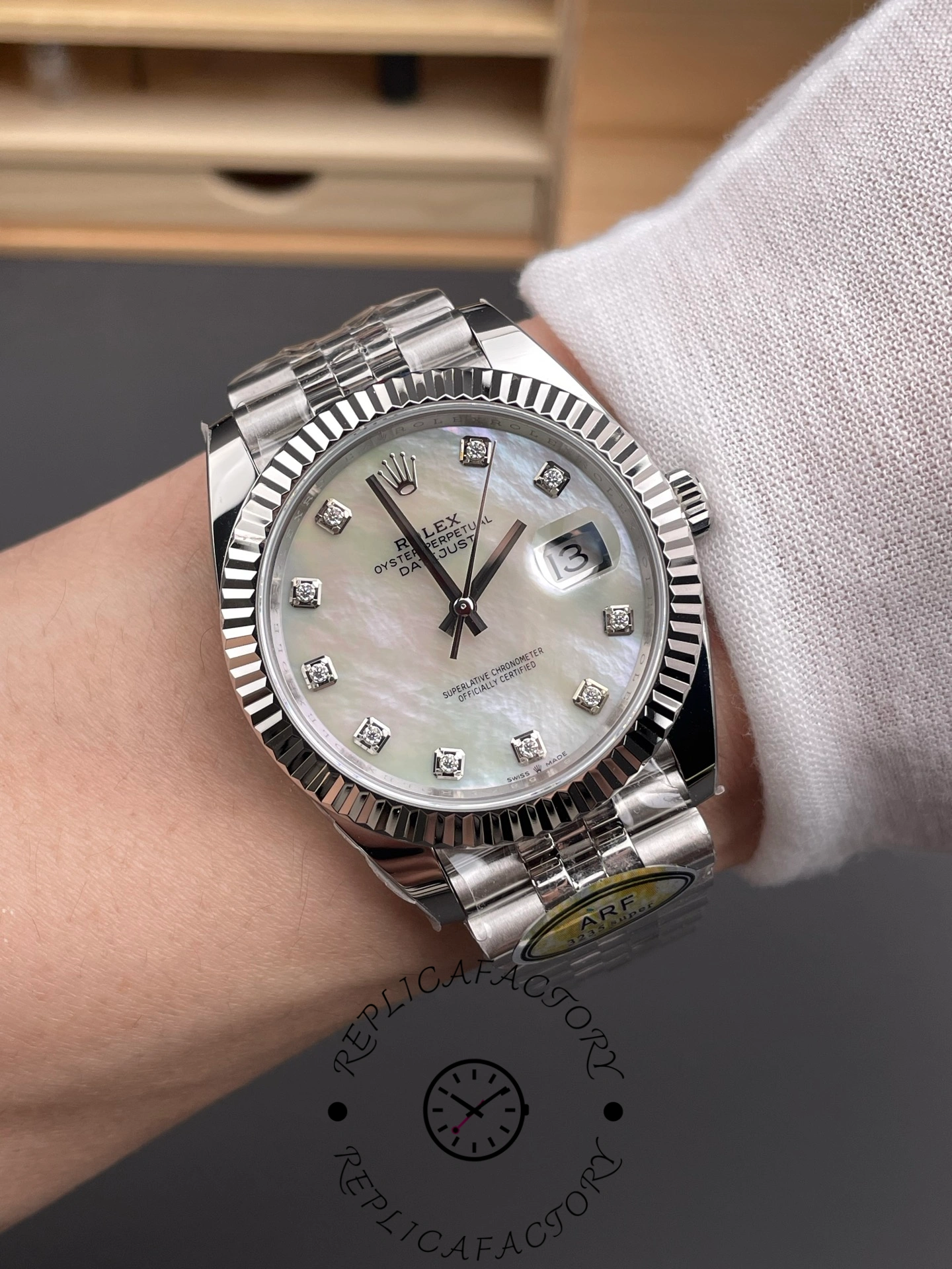 Rolex Datejust 41 Steel White Gold MOP Diamond Dial 126334 Men's Watch