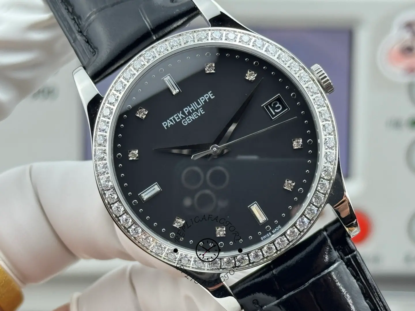 Patek Philippe Calatrava 38MM Diamond-Set Black Dial 5297G-001 1:1 Clone