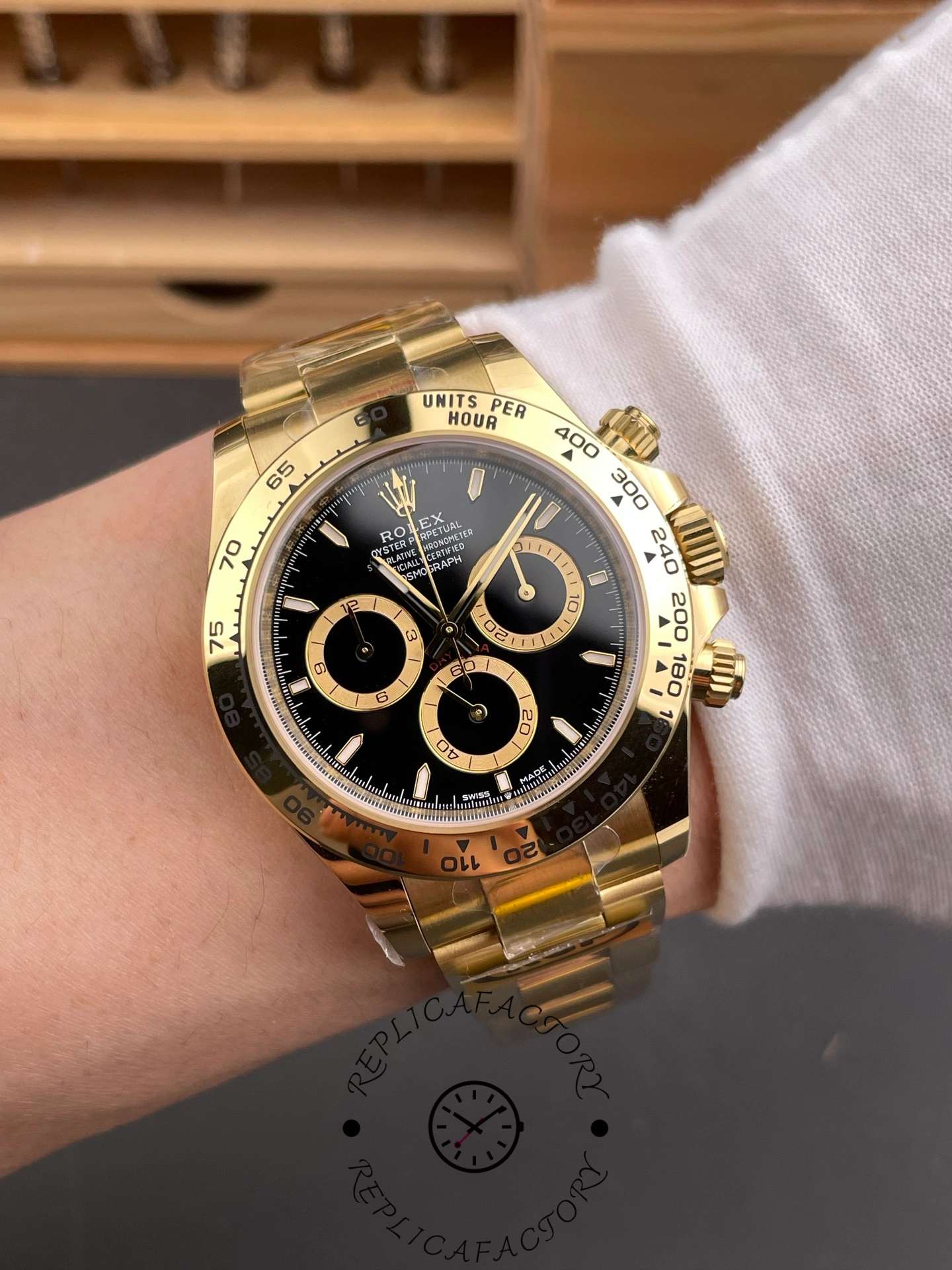 Rolex Daytona 40mm Yellow Gold Oyster Bracelet with Black Stick Dial 126508 0004