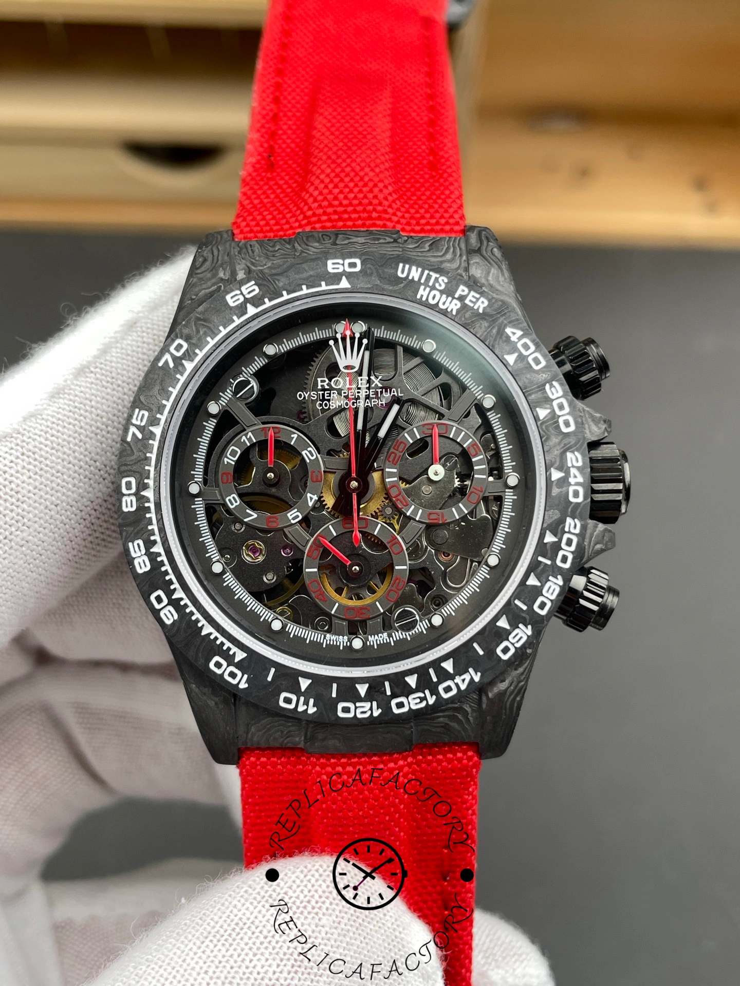 Rolex Daytona 4130 DIW Skeleton Dial Carbon Fiber Red Hands