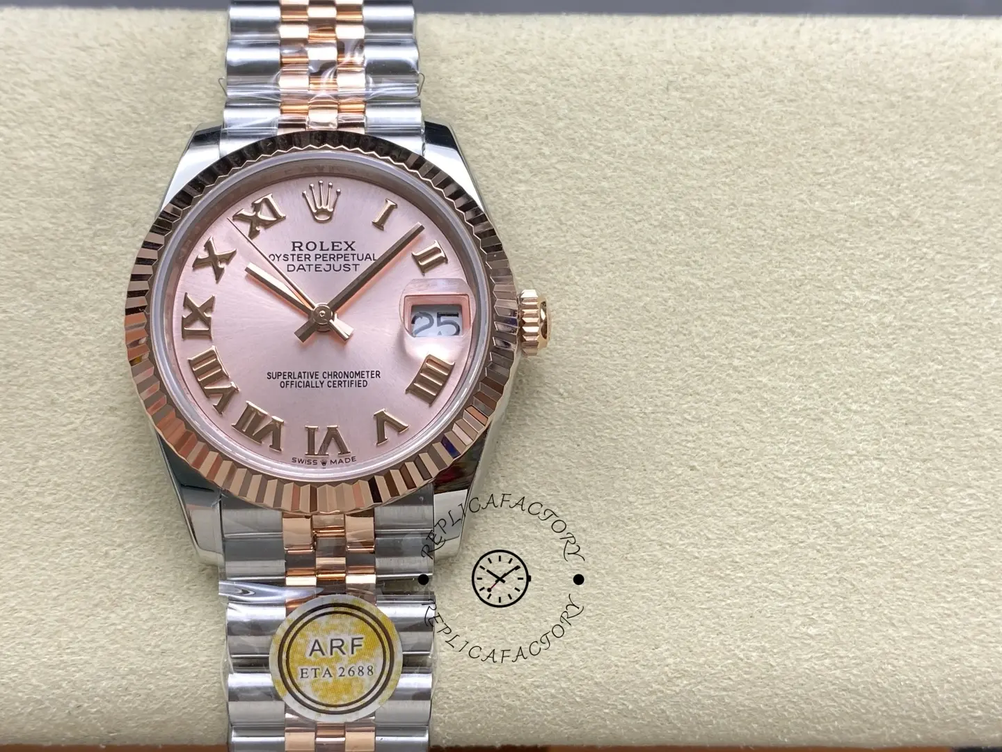 Rolex Datejust 278271 Sun Dust Roman Dial Two Tone Rose Gold Fluted Bezel Jubilee