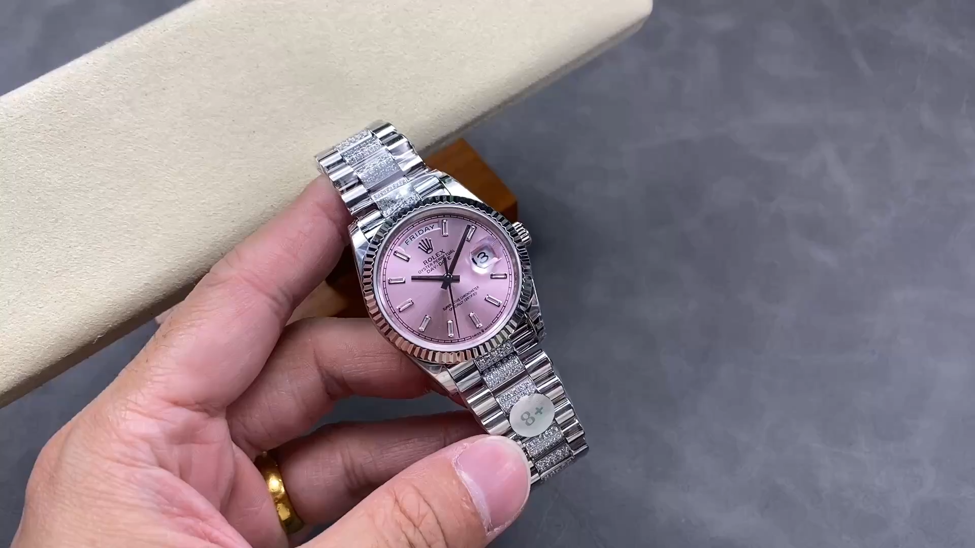 Rolex Day-Date Pink Baguette Dial 36mm Fluted Bezel 128239 0072 1:1 Clone