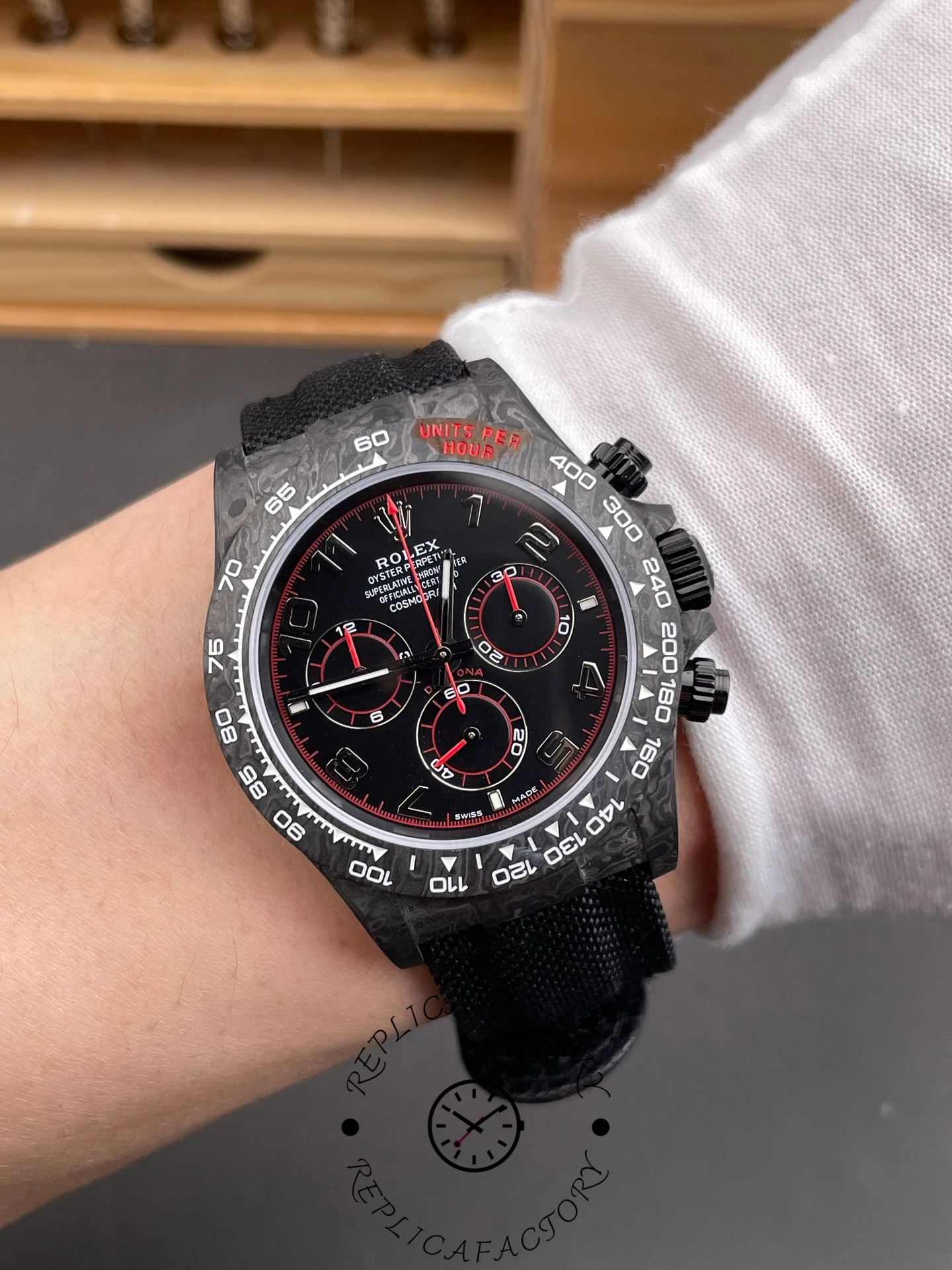 1:1 Rolex Daytona DIW Carbon Black Dial Arabic Numerals