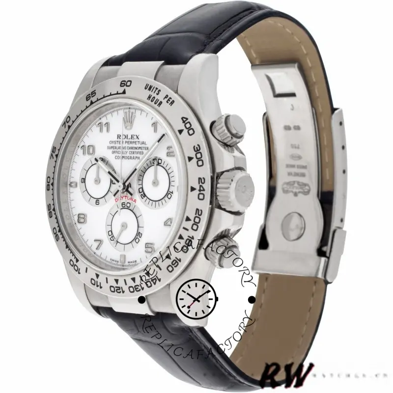 Rolex Daytona 116519 White Dial Black Leather strap 40mm Mens Replica Watch
