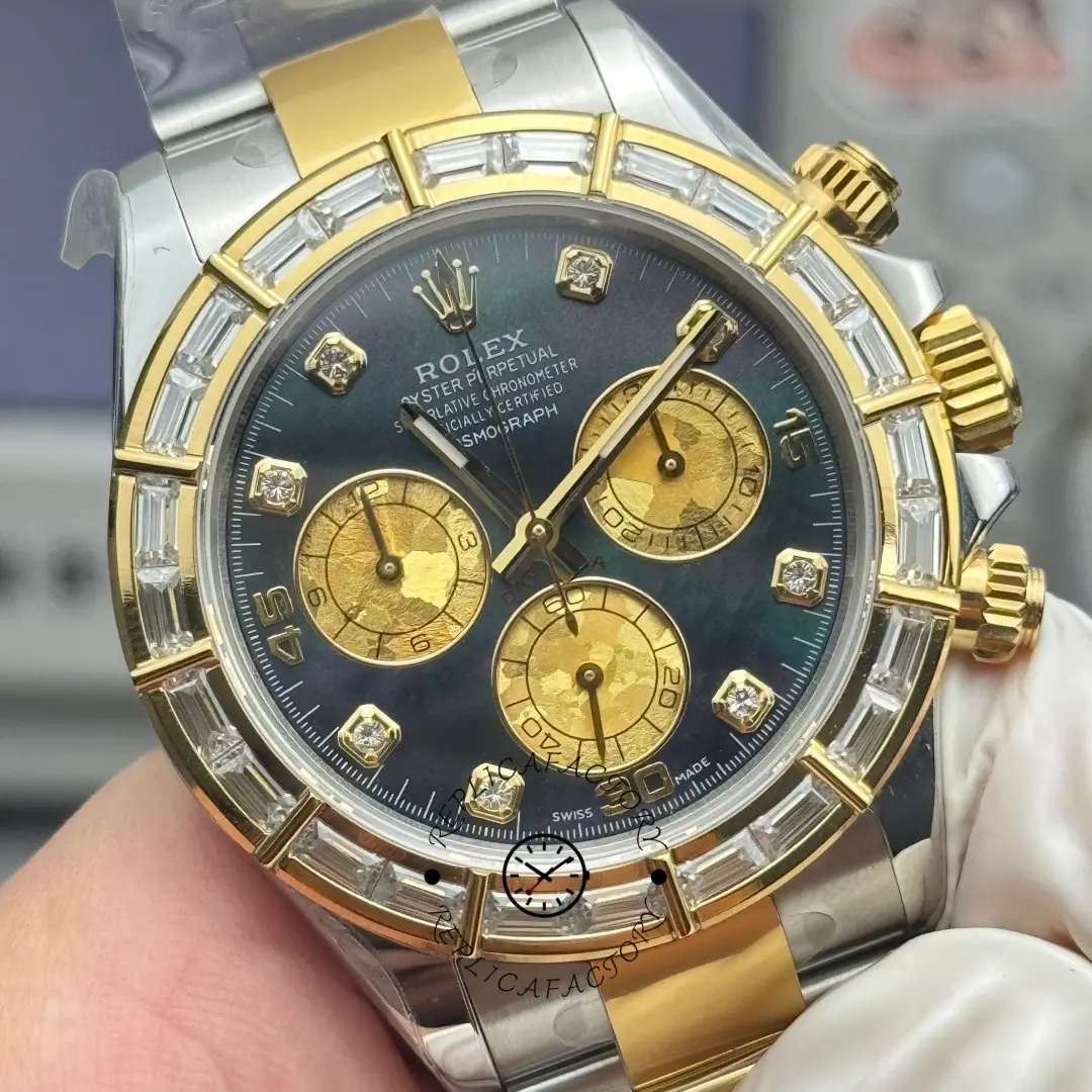 Rolex Daytona Cosmograph 116568BR Replica 40 Yellow Gold Black MOP Dial