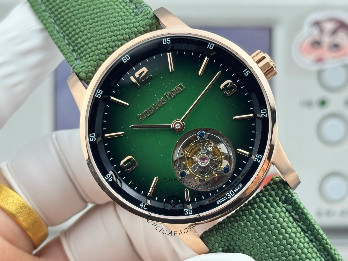 1:1 Clone AP CODE 11.59 26396NR.OO.D002KB.01 Green Aventurine Nylon Strap