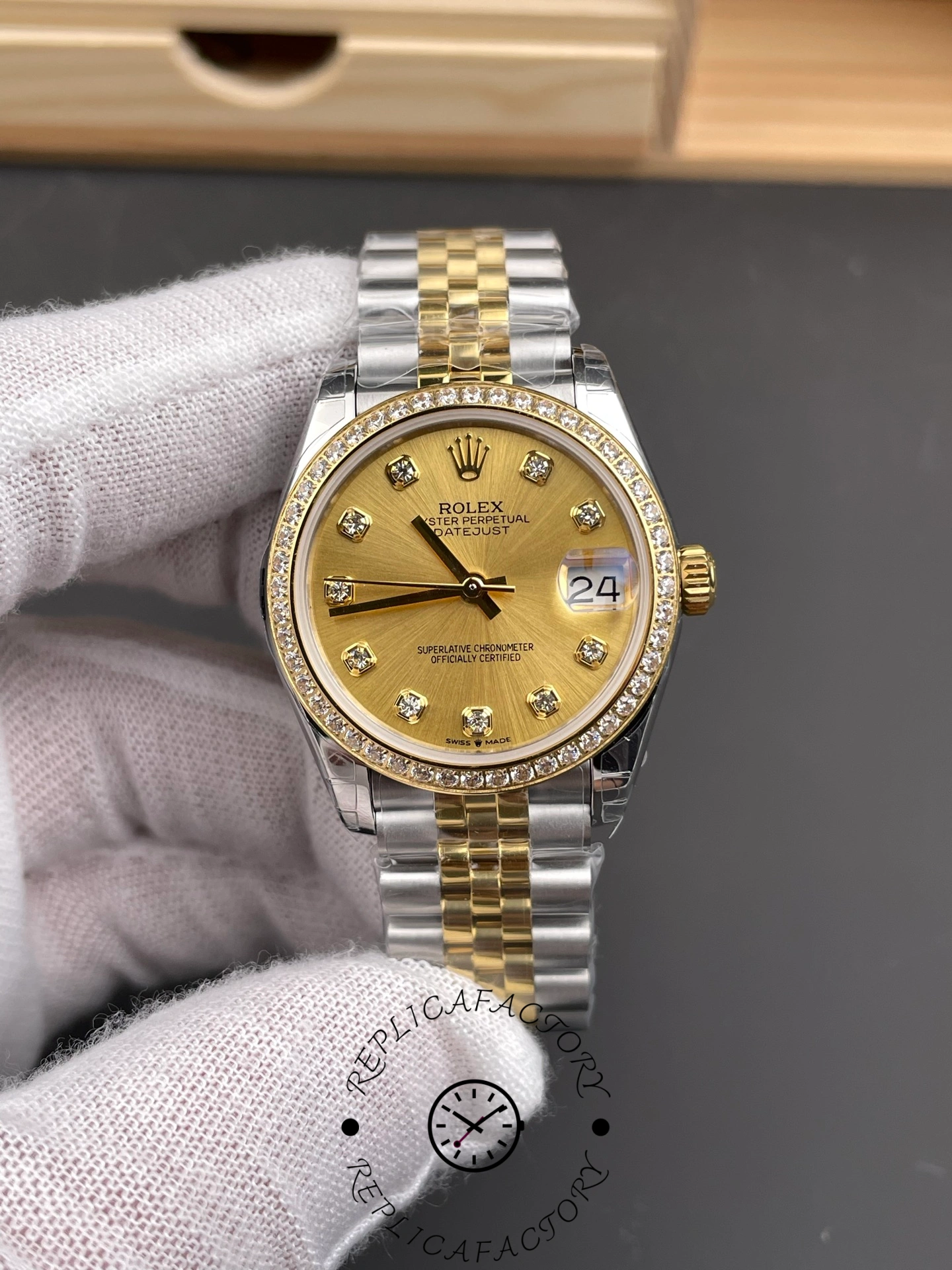 Rolex Datejust 31mm Stainless Steel and Yellow Gold 278383RBR 0026 Champagne Diamond Jubilee