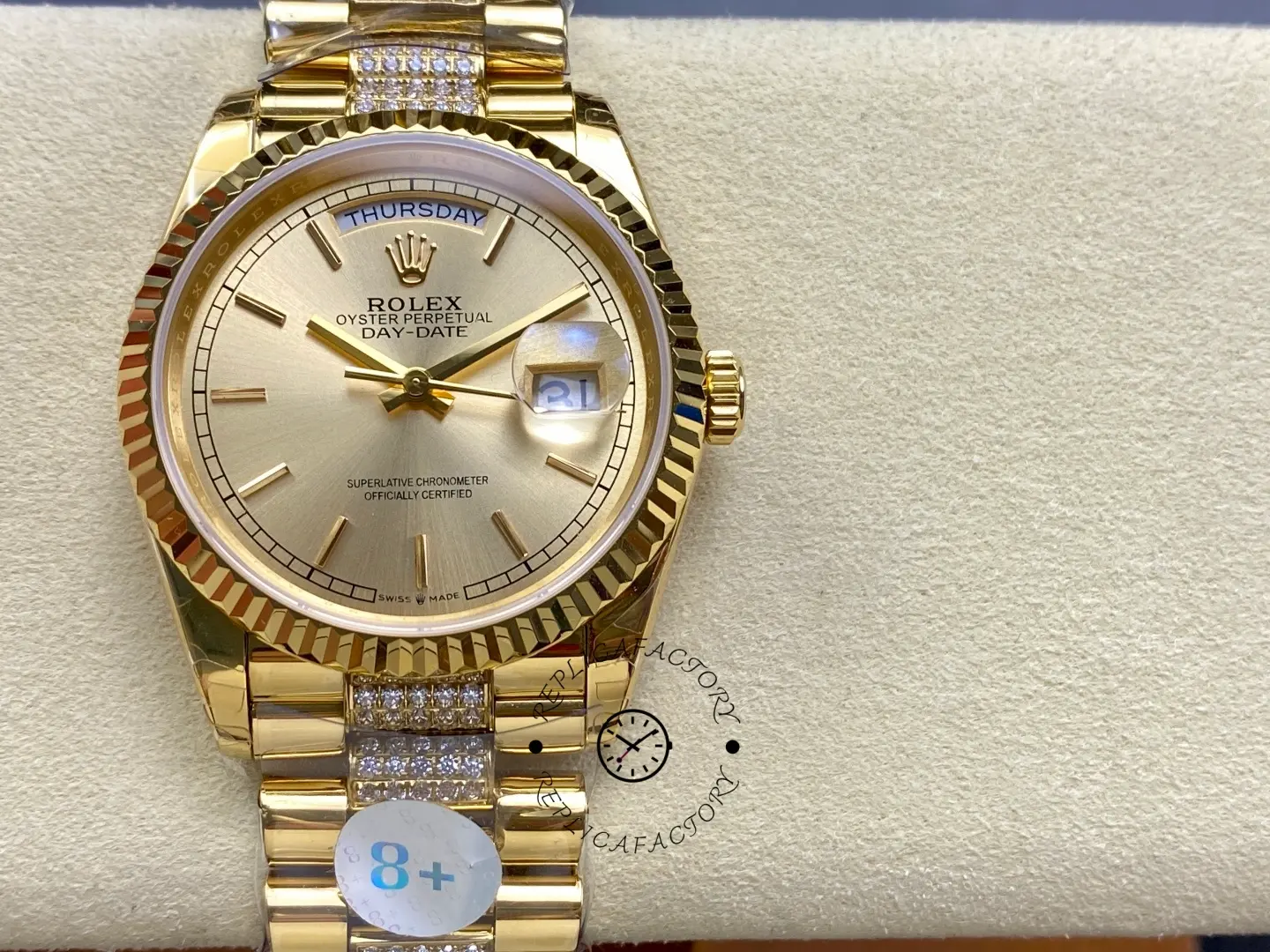 Rolex Day-Date 128238 0046 Replica Champagne Dial 36mm Fluted Bezel