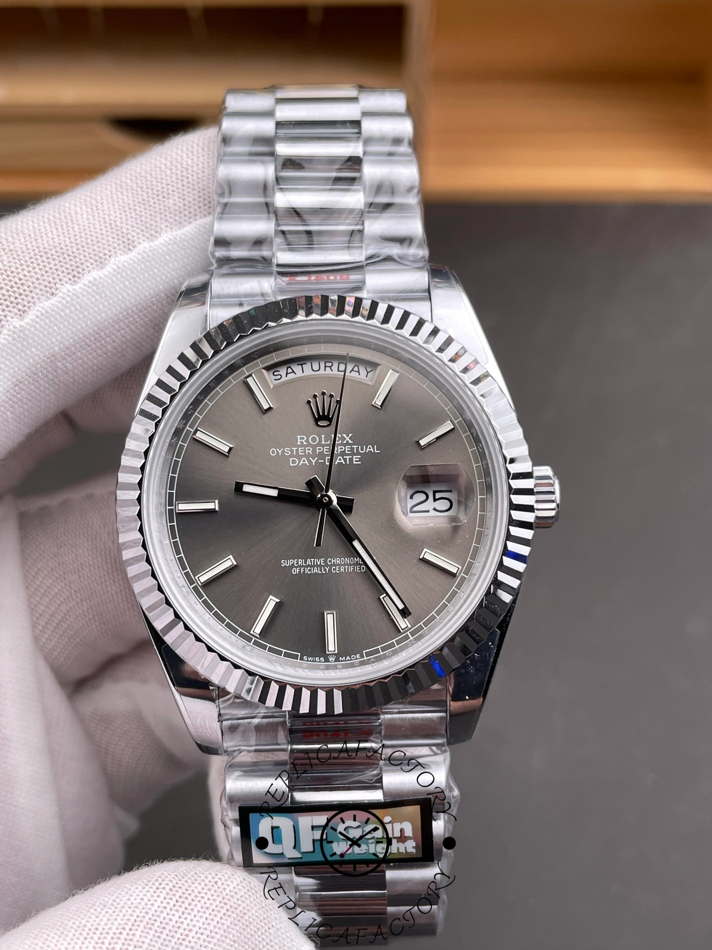 Rolex Day Date 40 18K White Gold Slate Dial M228239 0060 Men's Watch