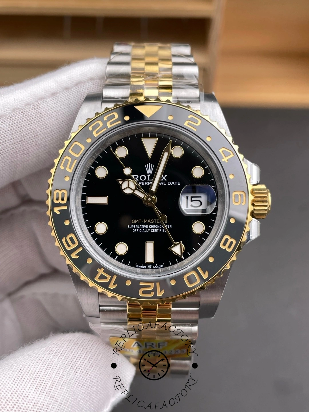 Rolex GMT Master II Black Dial Steel 18kt Yellow Gold 126713GRNR 0001 Men's Watch